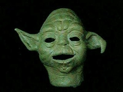 Front view of the head of the Yoda puppet