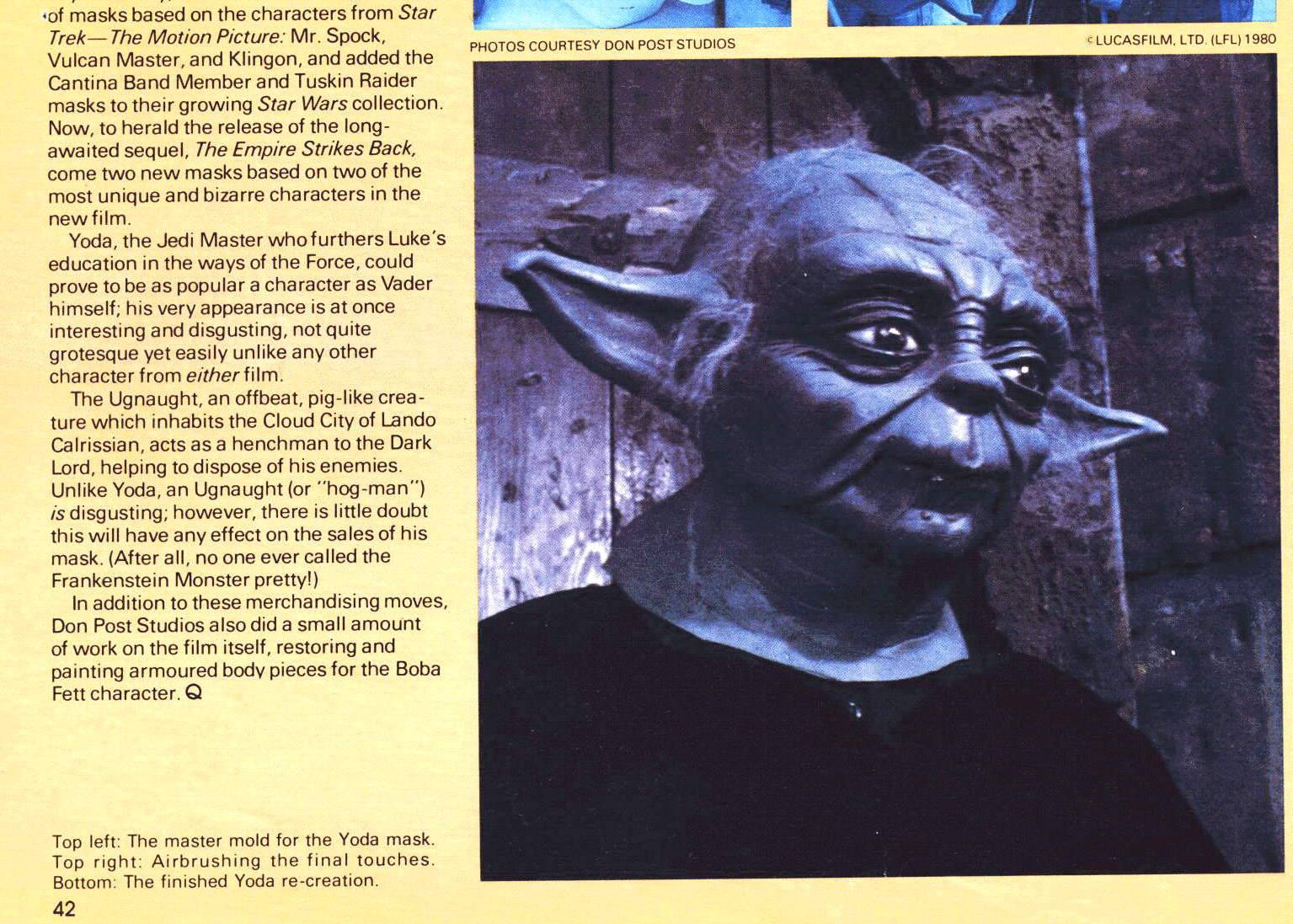 Bottom of article on Don Post masks from Questar Magazine