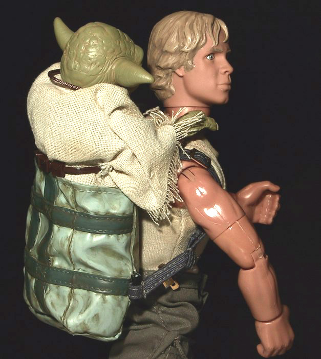 A view of the right side of the 12' scale Yoda on Luke's back