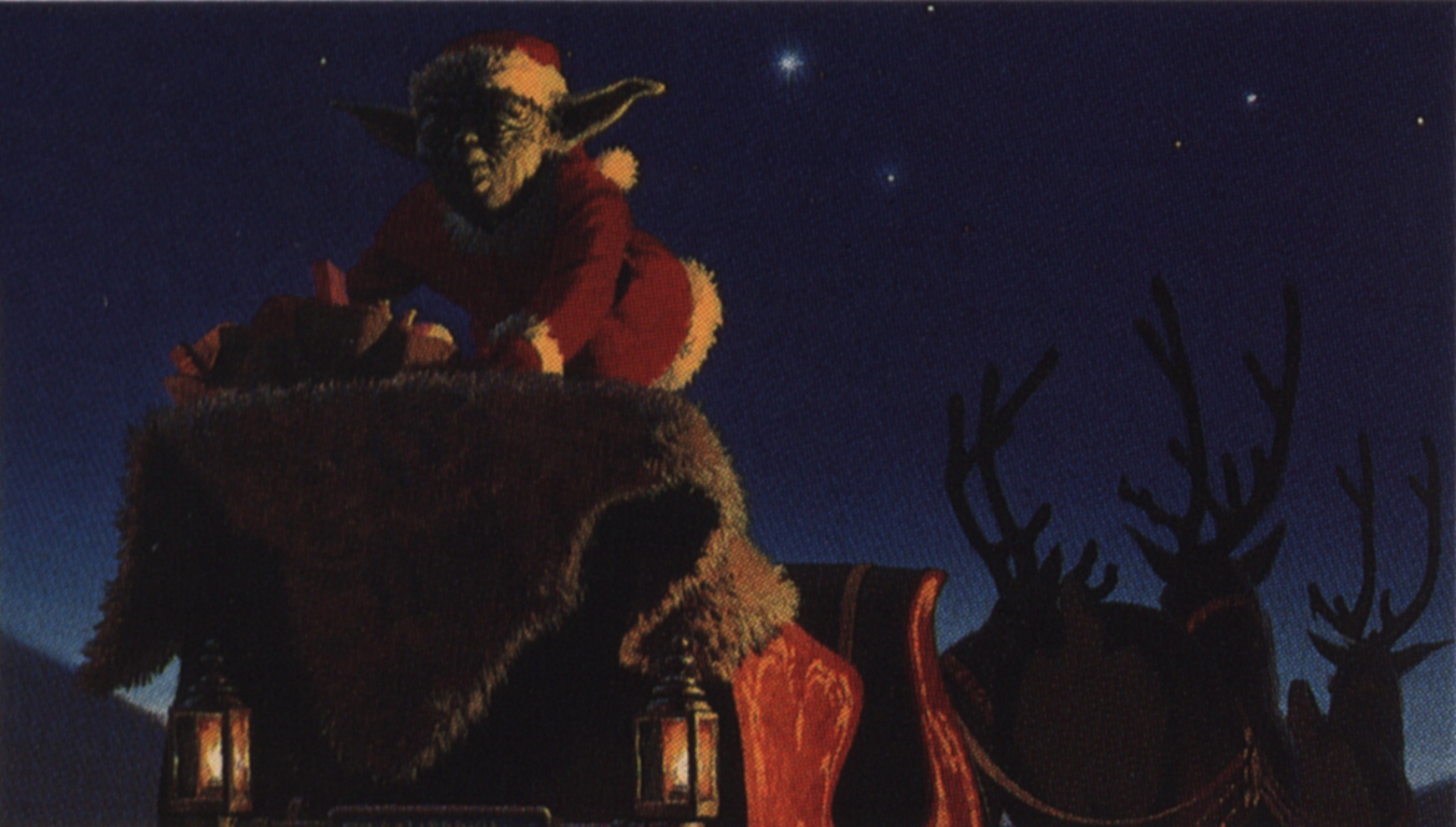 Yoda Claus in the back of his sleigh