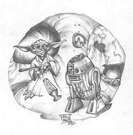 Bill Maus Yoda and R2-D2 illustration