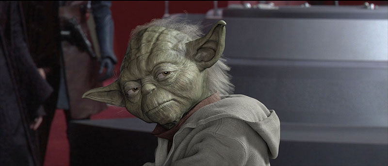 Yoda giving Palpatine a dirty look (Attack of the Clones screenshot)