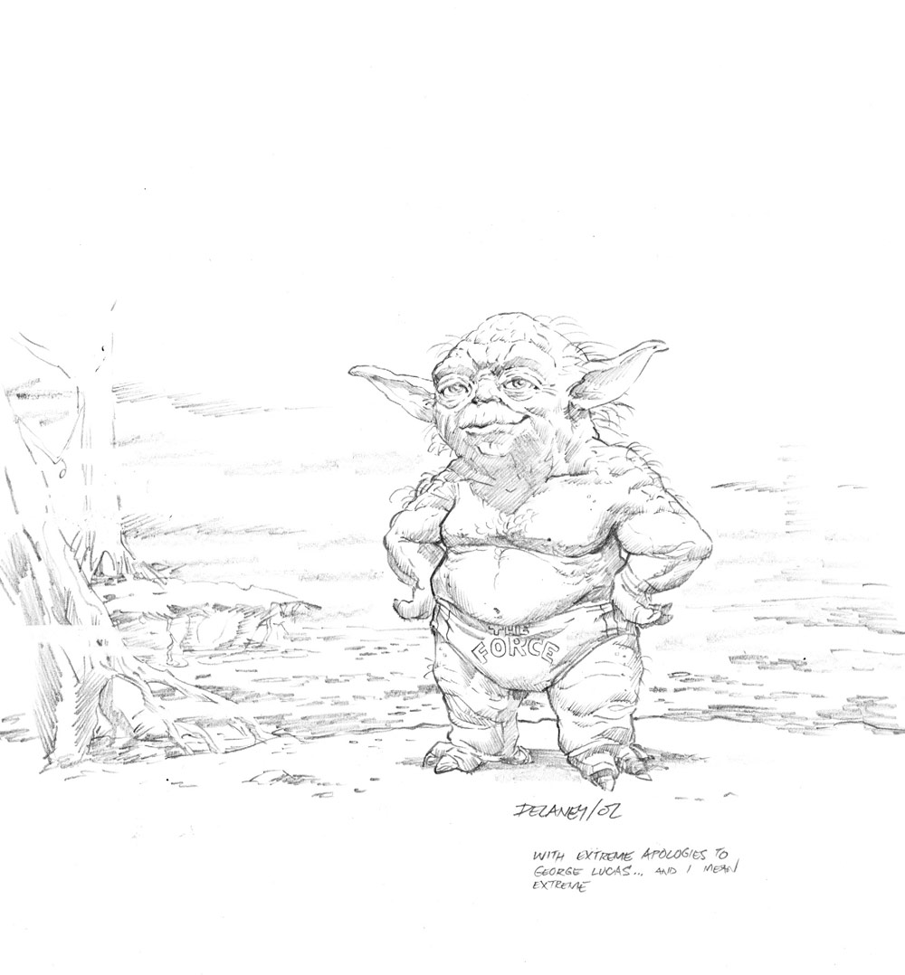 A disturbing illustration of Yoda at the beach