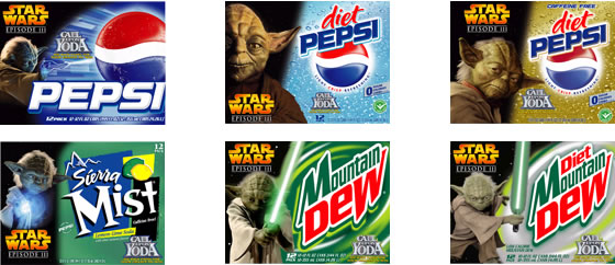 The six different Yoda boxes for Pepsi products (12 packs - 3x4 version)
