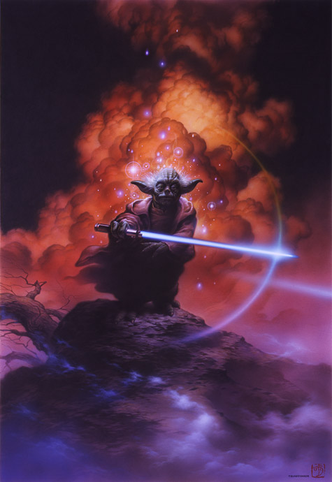 Tsundo Sanda Yoda illustration with his lightsaber