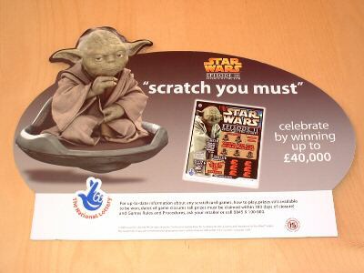 UK Yoda lottery cutout display