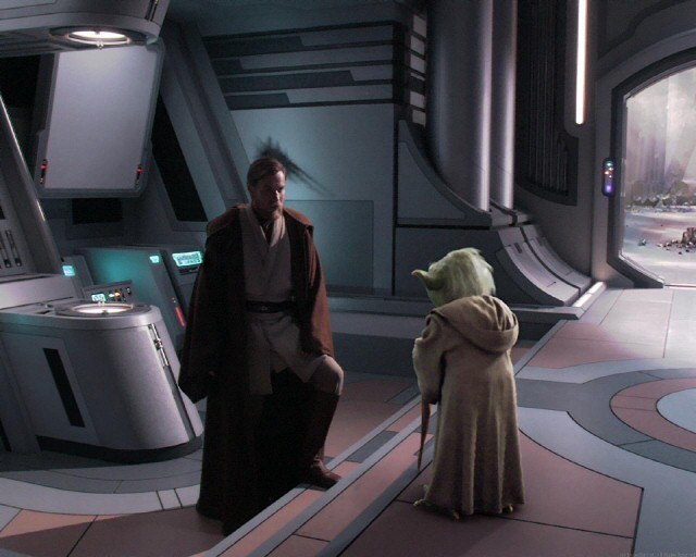 Yoda talking to Obi-Wan about the holo security system