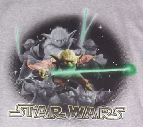 Gray Yoda with lightsaber shirt - logo