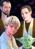 Illustration of Yoda, Obi-Wan, Qui-Gon, and Anakin - 556x768